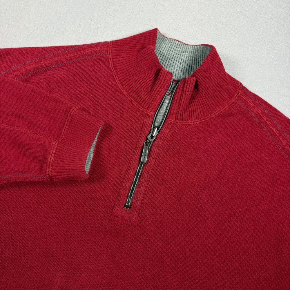 Tommy Bahama Flipside Reversible Quarter Zip Pullover Red Grey XL Mens Sweater